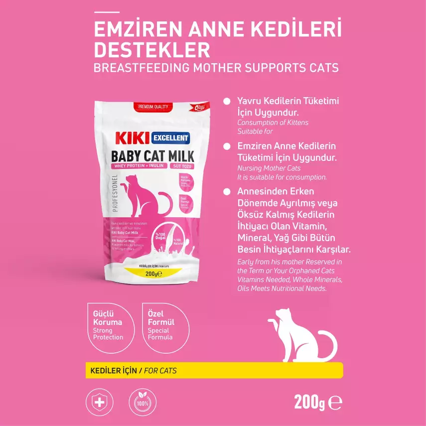 KIKI Excellent Kedi Süt Tozu (Whey Protein + İnülin) 200 gr. - 2