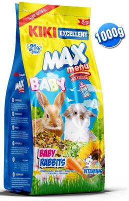KIKI Excellent Kemirgen Max Menu Baby Rabbits Yavru Tavşan Yemi 1000 gr. 8 Adet (Kutu) - 1