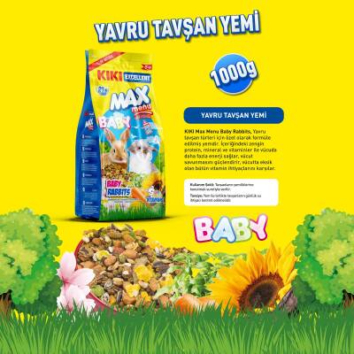 KIKI Excellent Kemirgen Max Menu Baby Rabbits Yavru Tavşan Yemi 1000 gr. 8 Adet (Kutu) - 2