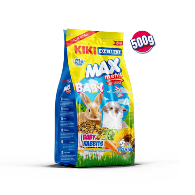 KIKI Excellent Kemirgen Max Menu Baby Rabbits Yavru Tavşan Yemi 500 gr. 12 Adet (Kutu) - 1