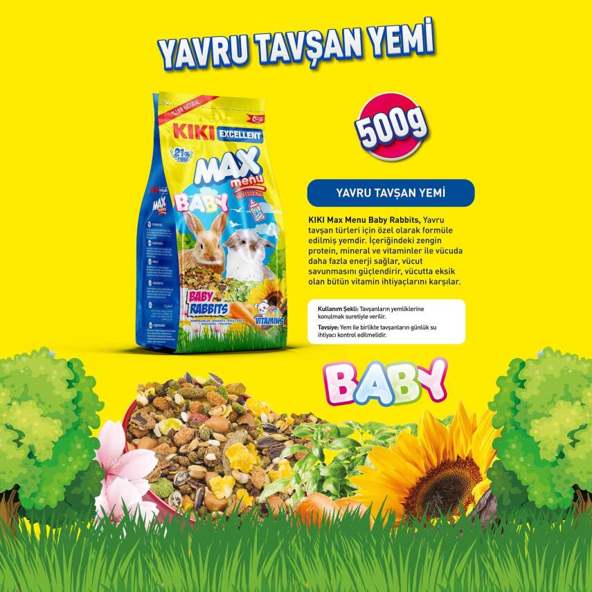 KIKI Excellent Kemirgen Max Menu Baby Rabbits Yavru Tavşan Yemi 500 gr. 12 Adet (Kutu) - 2
