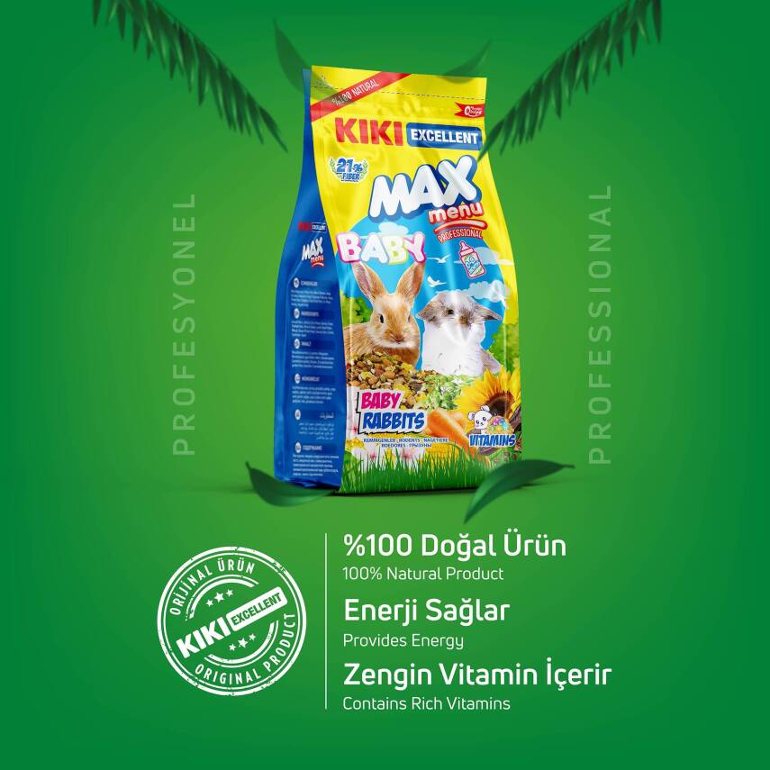 KIKI Excellent Kemirgen Max Menu Baby Rabbits Yavru Tavşan Yemi 500 gr. 12 Adet (Kutu) - 3