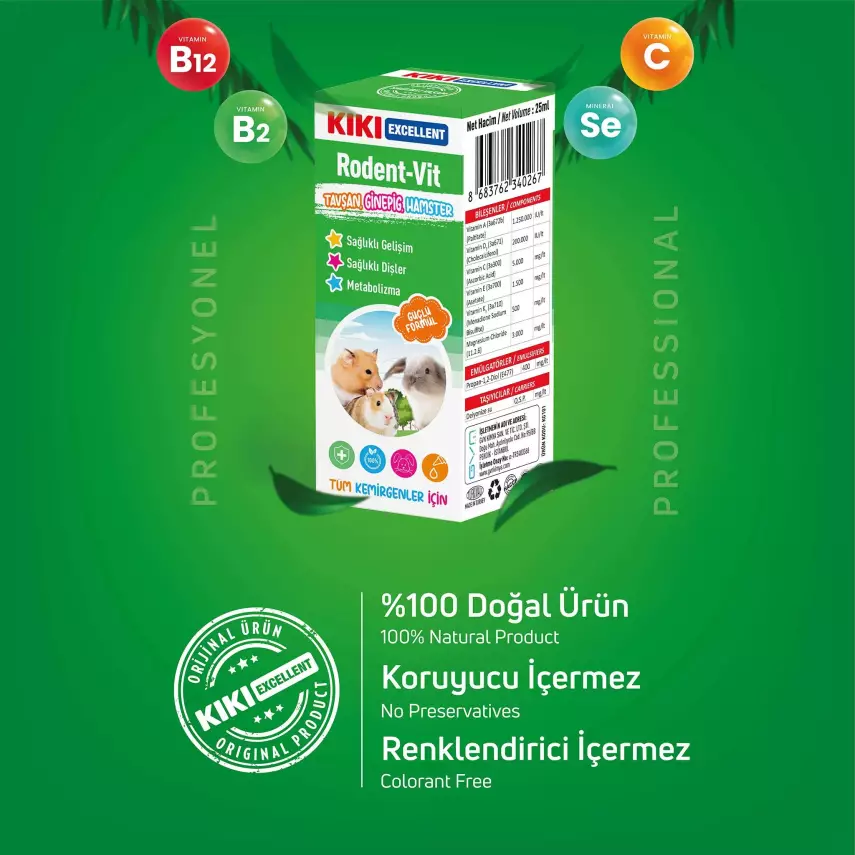 KIKI Excellent Kemirgen Rodent-Vit Vitamin Desteği 25 ml. 16 Adet (Kutu) - 3