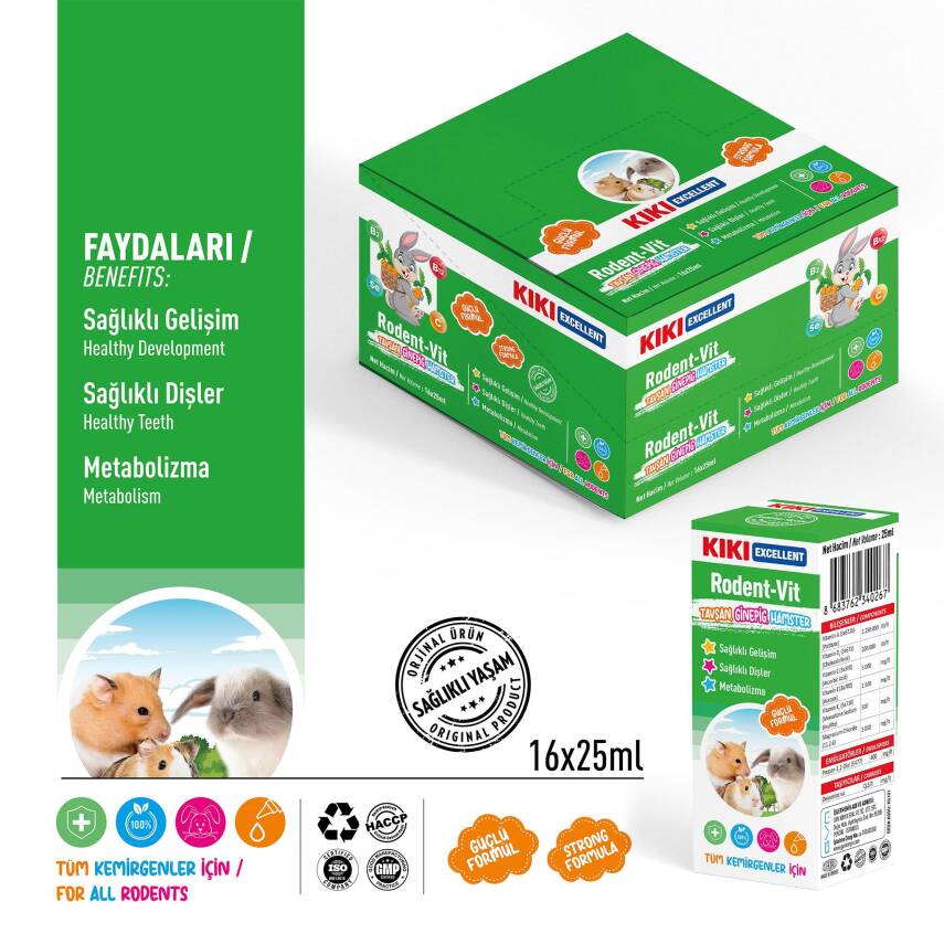 KIKI Excellent Kemirgen Rodent-Vit Vitamin Desteği 25 ml. 16 Adet (Kutu) - 2