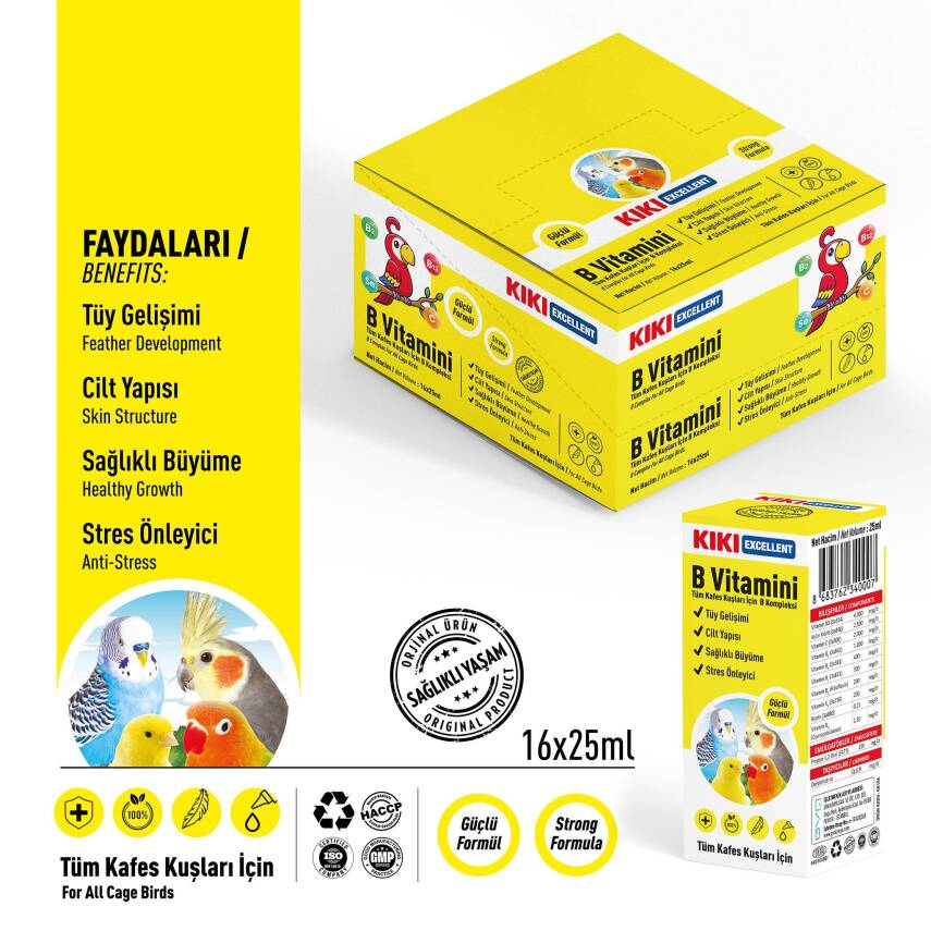 KIKI Excellent Kuş B Vitamini 25 ml. 16 Adet (Kutu) - 2