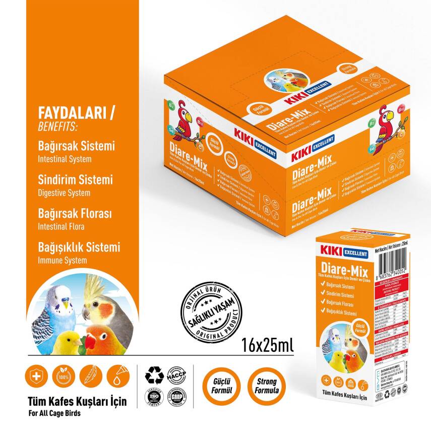 KIKI Excellent Kuş Diare-Mix 25 ml. 16 Adet (Kutu) - 2