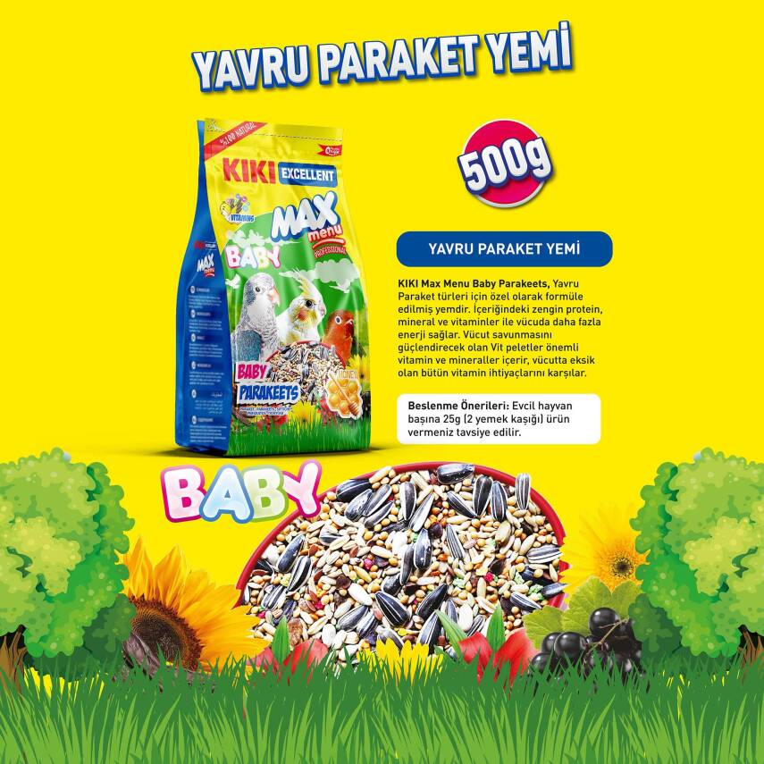 KIKI Excellent Kuş Max Menu Baby Parekets Yavru Paraket Kuşu Yemi 500 gr. 12 Adet (Kutu) - 3