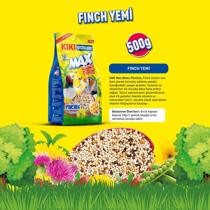 KIKI Excellent Kuş Max Menu Finches Tropikal Finç Yemi 500 gr. 12 Adet (Kutu) - 3