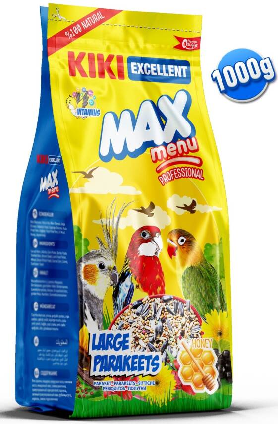 KIKI Excellent Kuş Max Menu Large Parakeets Büyük Pareket Yemi 1000 gr. 8 Adet (Kutu) - 1