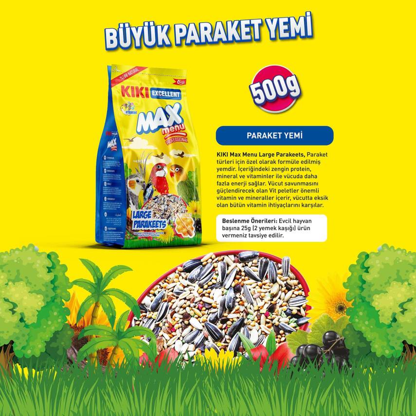 KIKI Excellent Kuş Max Menu Large Parakeets Büyük Pareket Yemi 500 gr. 12 Adet (Kutu) - 2