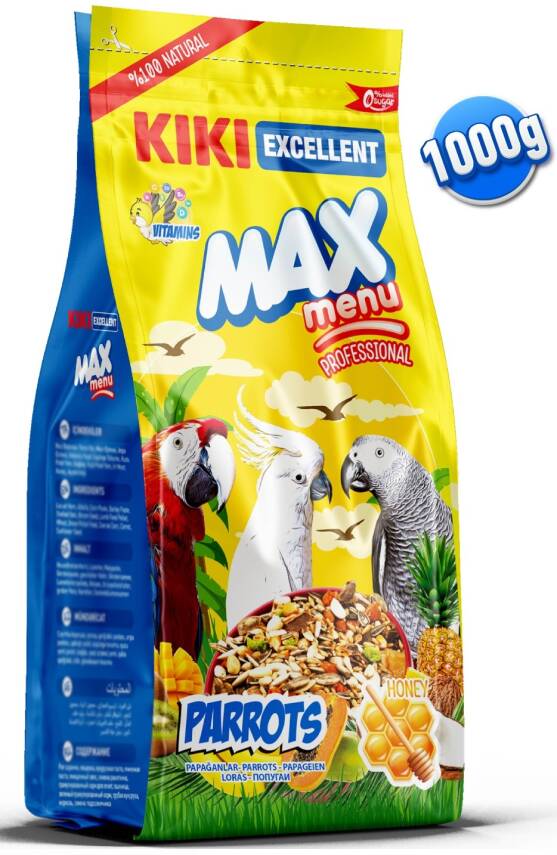 KIKI Excellent Kuş Max Menu Parrots Papağan Yemi 1000 gr. 8 Adet (Kutu) - 1