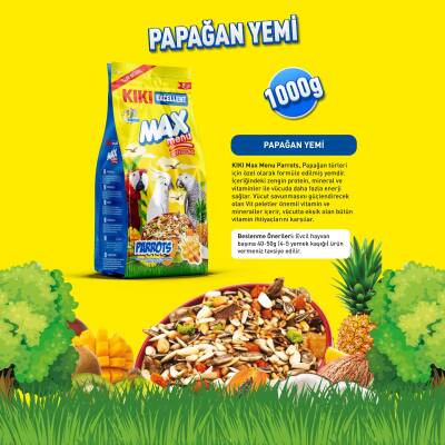 KIKI Excellent Kuş Max Menu Parrots Papağan Yemi 1000 gr. 8 Adet (Kutu) - 2
