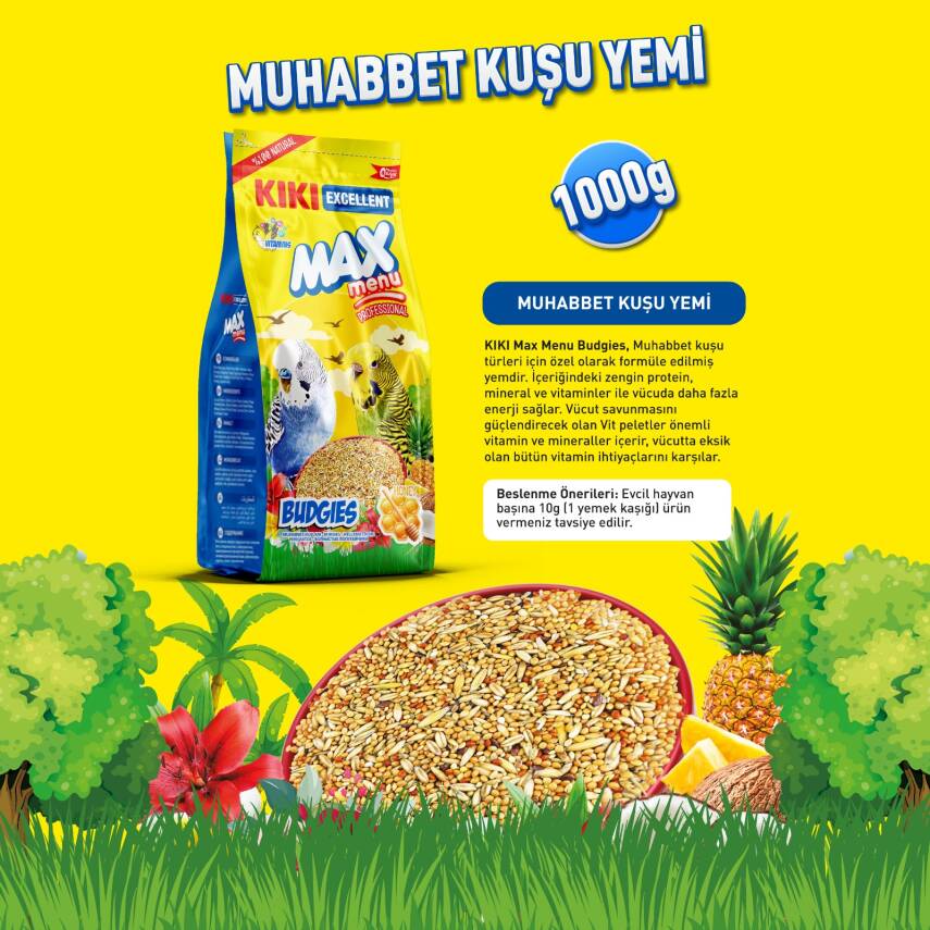 KIKI Excellent Kuş Max Menu Tropikal Meyveli Muhabbet Kuşu Yemi 1000 Gr. 8 Adet (Kutu) - 2