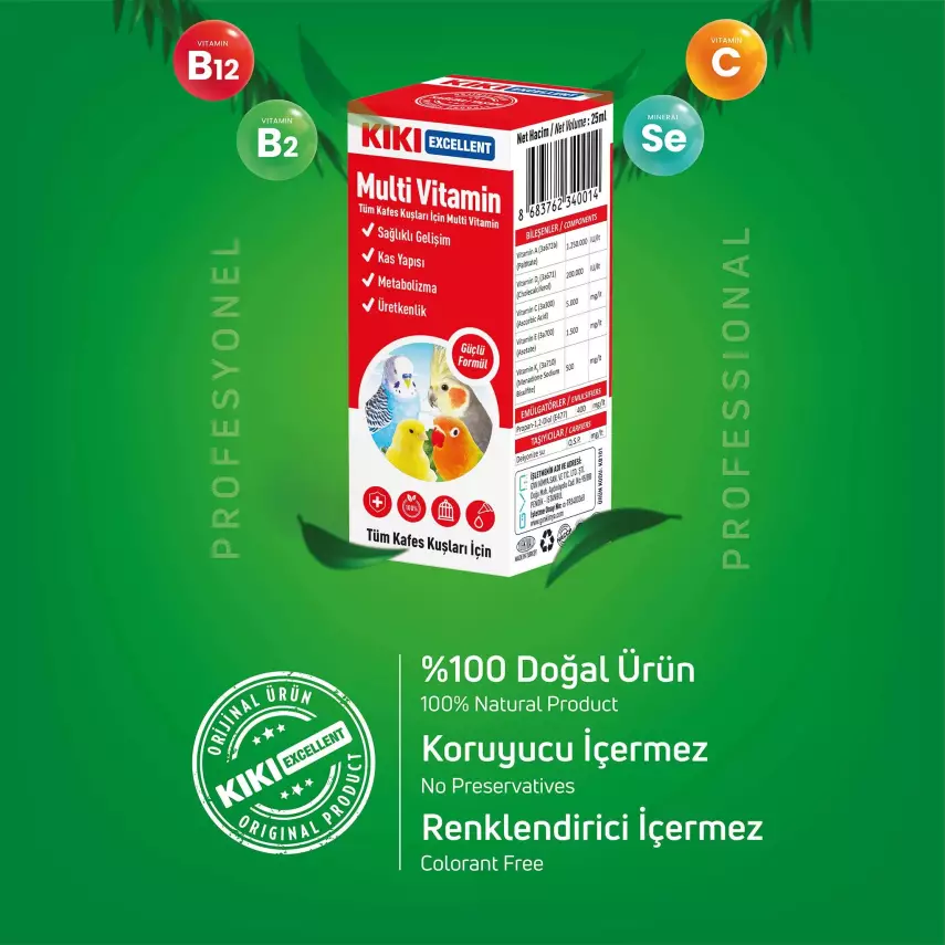 KIKI Excellent Kuş Multi Vitamin 25 ml. 16 Adet (Kutu) - 3