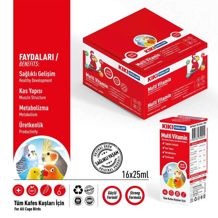 KIKI Excellent Kuş Multi Vitamin 25 ml. 16 Adet (Kutu) - 2
