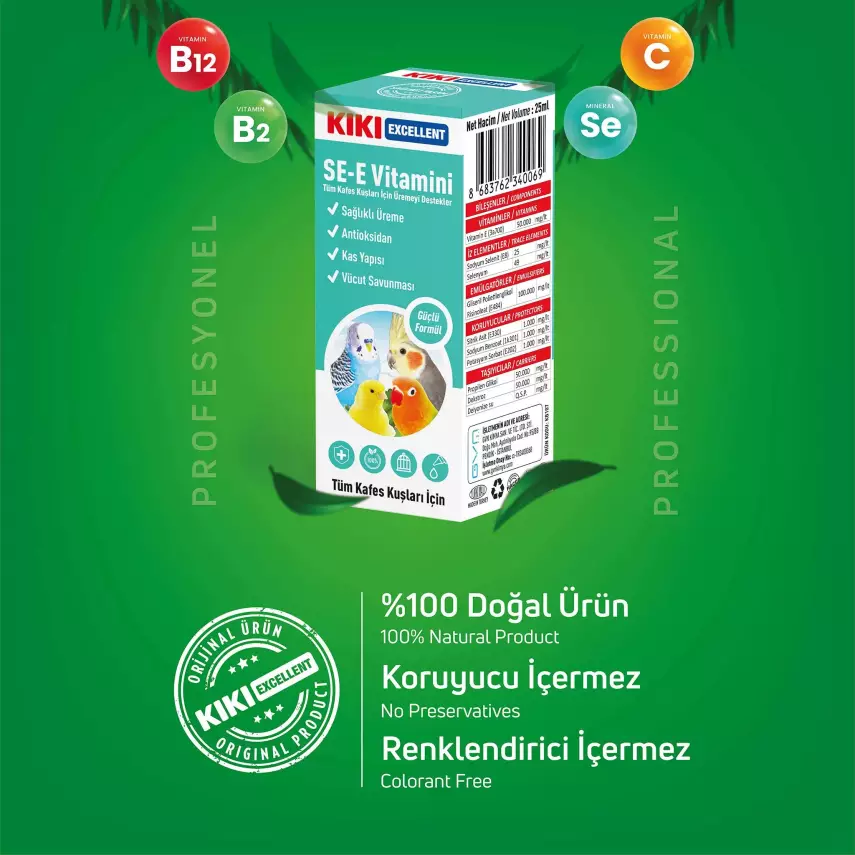 KIKI Excellent Kuş SE-E Vitamini 25 ml. 16 Adet (Kutu) - 3