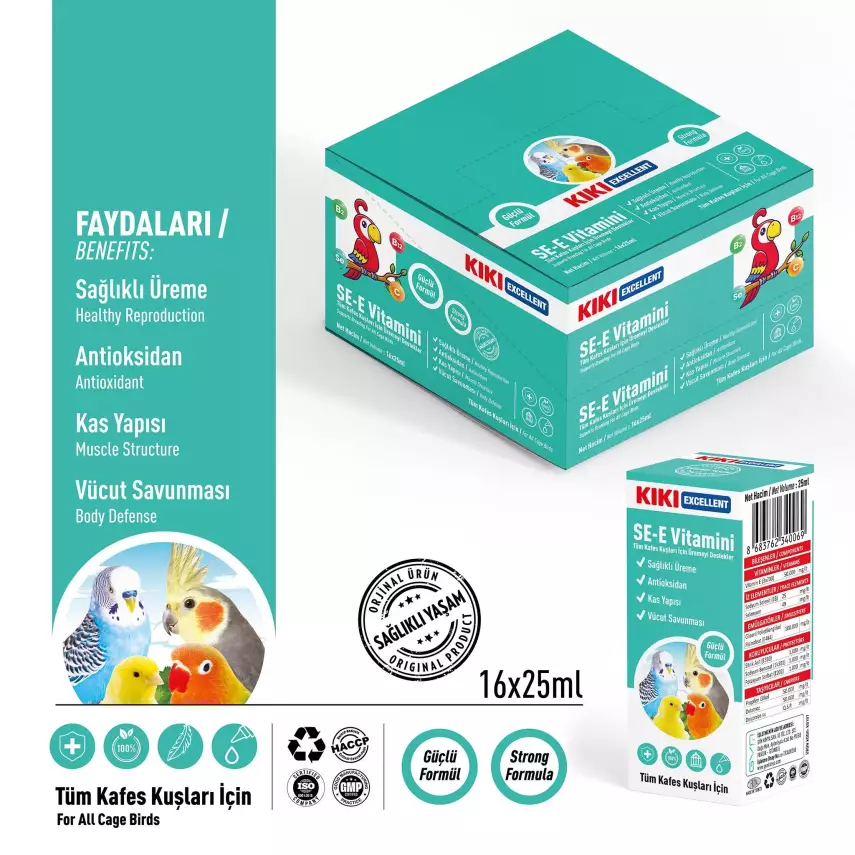 KIKI Excellent Kuş SE-E Vitamini 25 ml. 16 Adet (Kutu) - 2