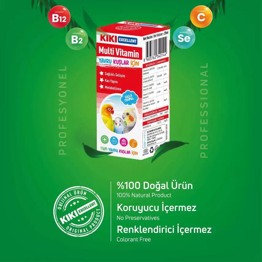 KIKI Excellent Kuş Yavru Kuşlar İçin Multi Vitamin 25 ml. 16 Adet (Kutu) - 3