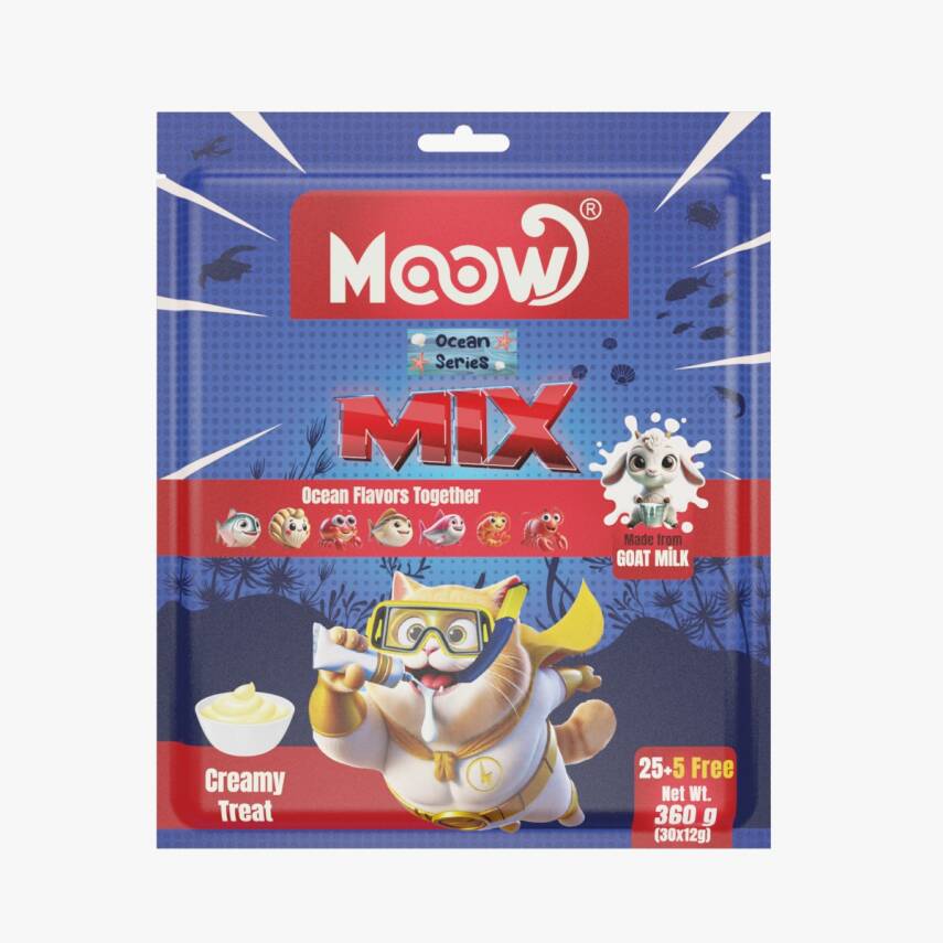 Moow Karışık 7 Lezzetli Okyanus Serisi Keçi Sütlü 12gr x 30' lu Kedi Krema Ödülü - 1