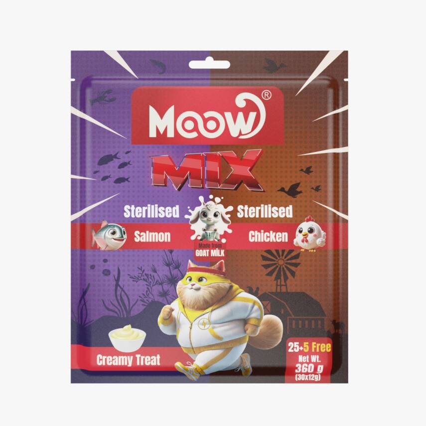 Moow Karışık Somonlu&Tavuklu Keçi Sütlü 12gr x 30' lu Sterilised Kedi Krema Ödülü - 1