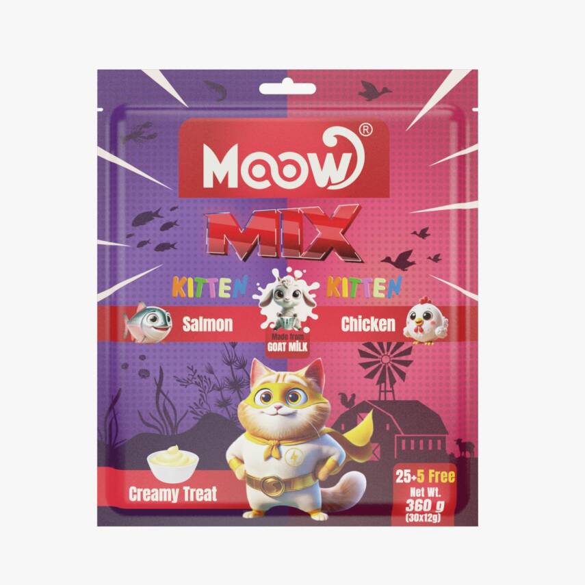 Moow Karışık Somonlu&Tavuklu Keçi Sütlü 12gr x 30' lu Yavru Kedi Krema Ödülü - 1