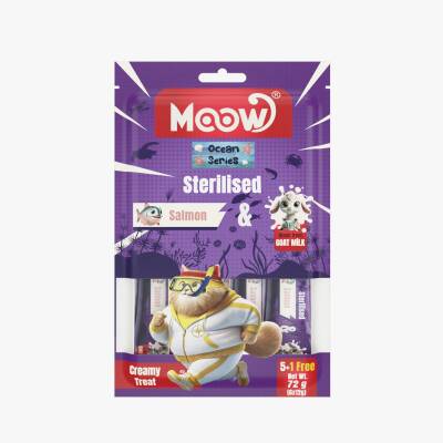 Moow Somonlu Keçi Sütlü 12gr x 6 12 li Sterilised Kedi Krema Ödülü - 1