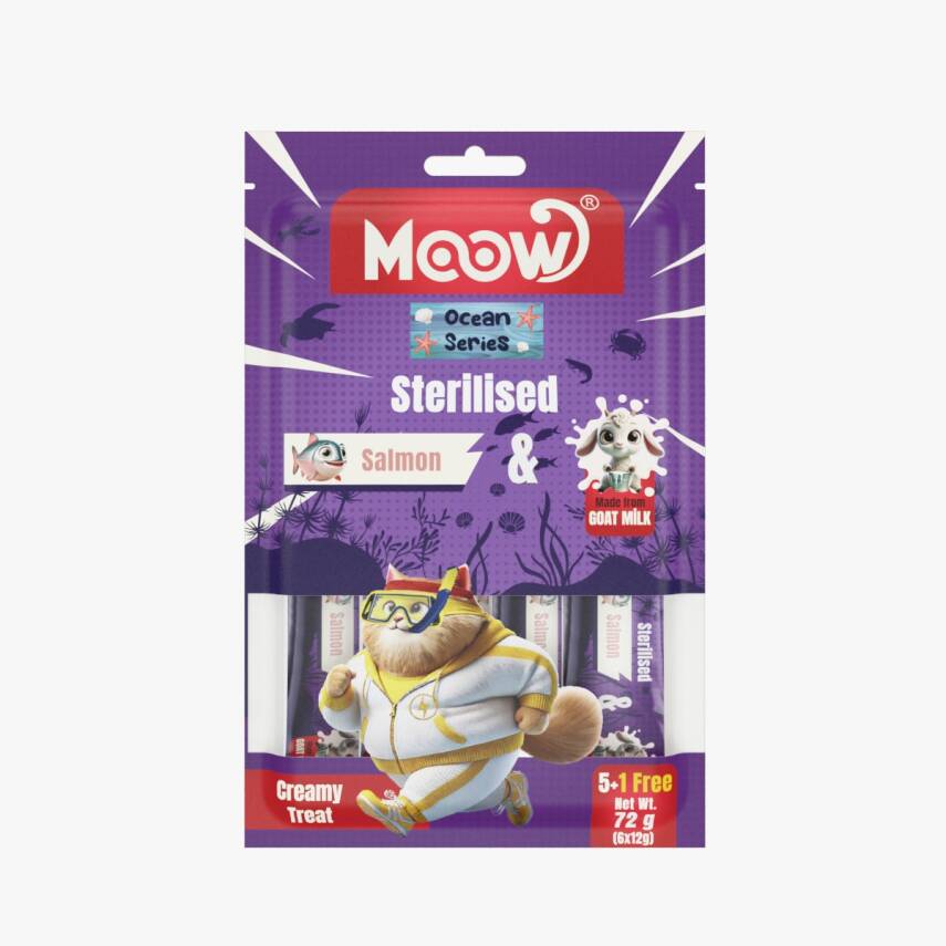 Moow Somonlu Keçi Sütlü 12gr x 6 12 li Sterilised Kedi Krema Ödülü - 1
