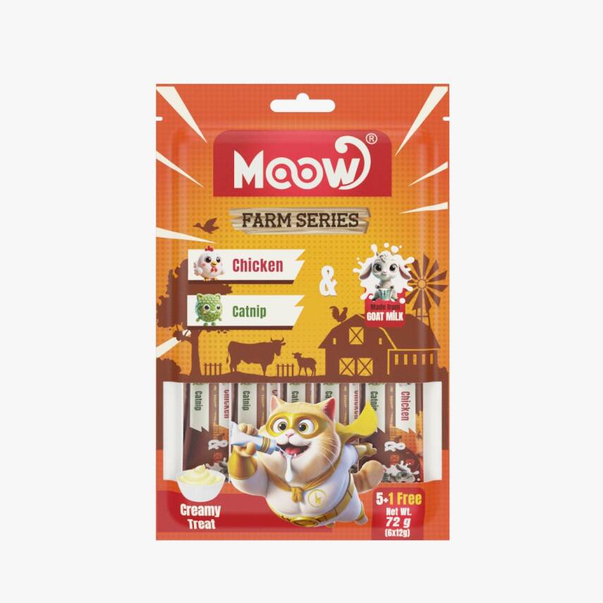 Moow Tavuklu&Kedi Naneli Keçi Sütlü 12gr x 6 12 li li Kedi Krema Ödülü - 1