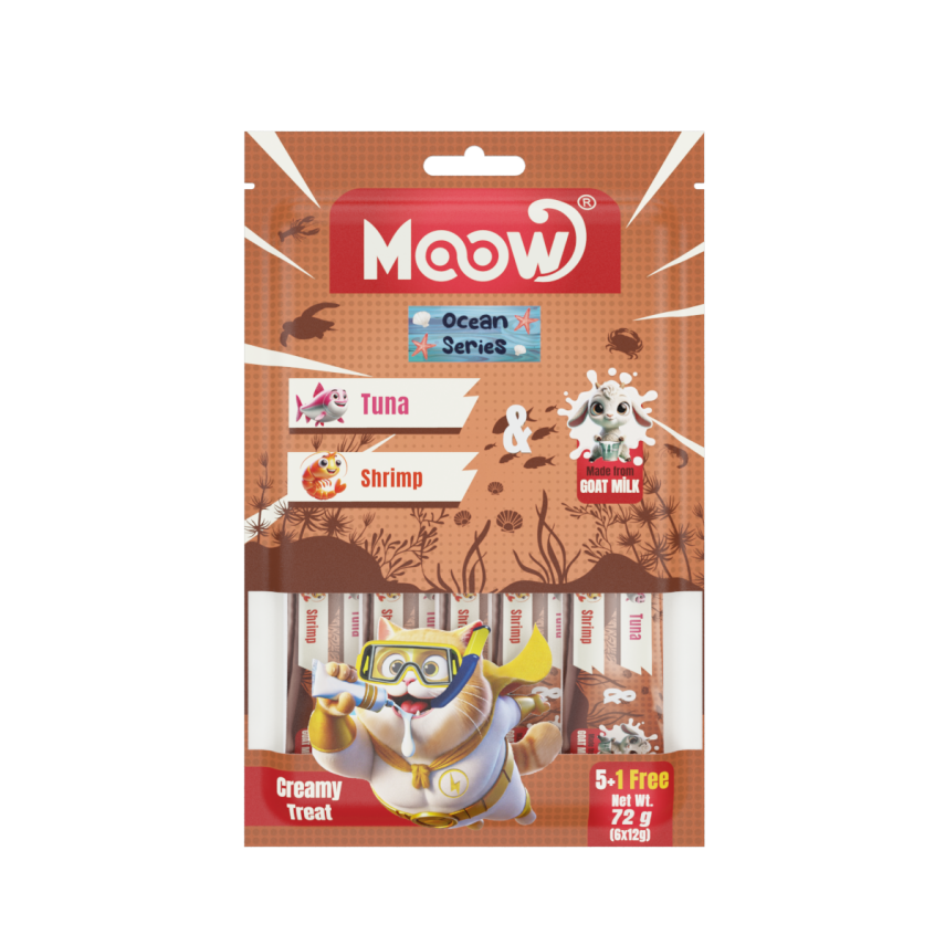 Moow Ton Balıklı&Karidesli Keçi Sütlü 12gr x 6 12 li Kedi Krema Ödülü - 1