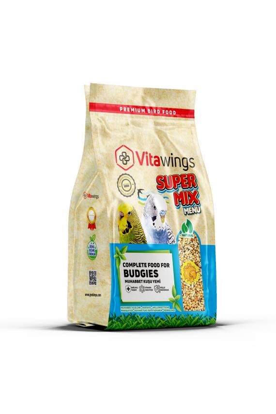 VitaWings Super Mix Menu Budgies Ballı Muhabbet Kuşu Yemi 800 Gr. 8 Adet (Kutu) - 1