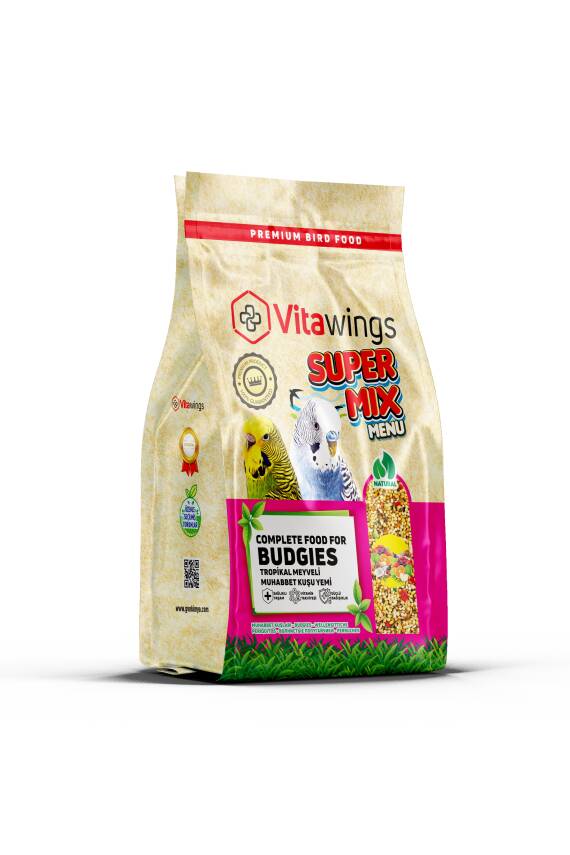 VitaWings Super Mix Menu Budgies Tropikal Meyveli Muhabbet Kuşu Yemi 800 Gr. 8 Adet (Kutu) - 1